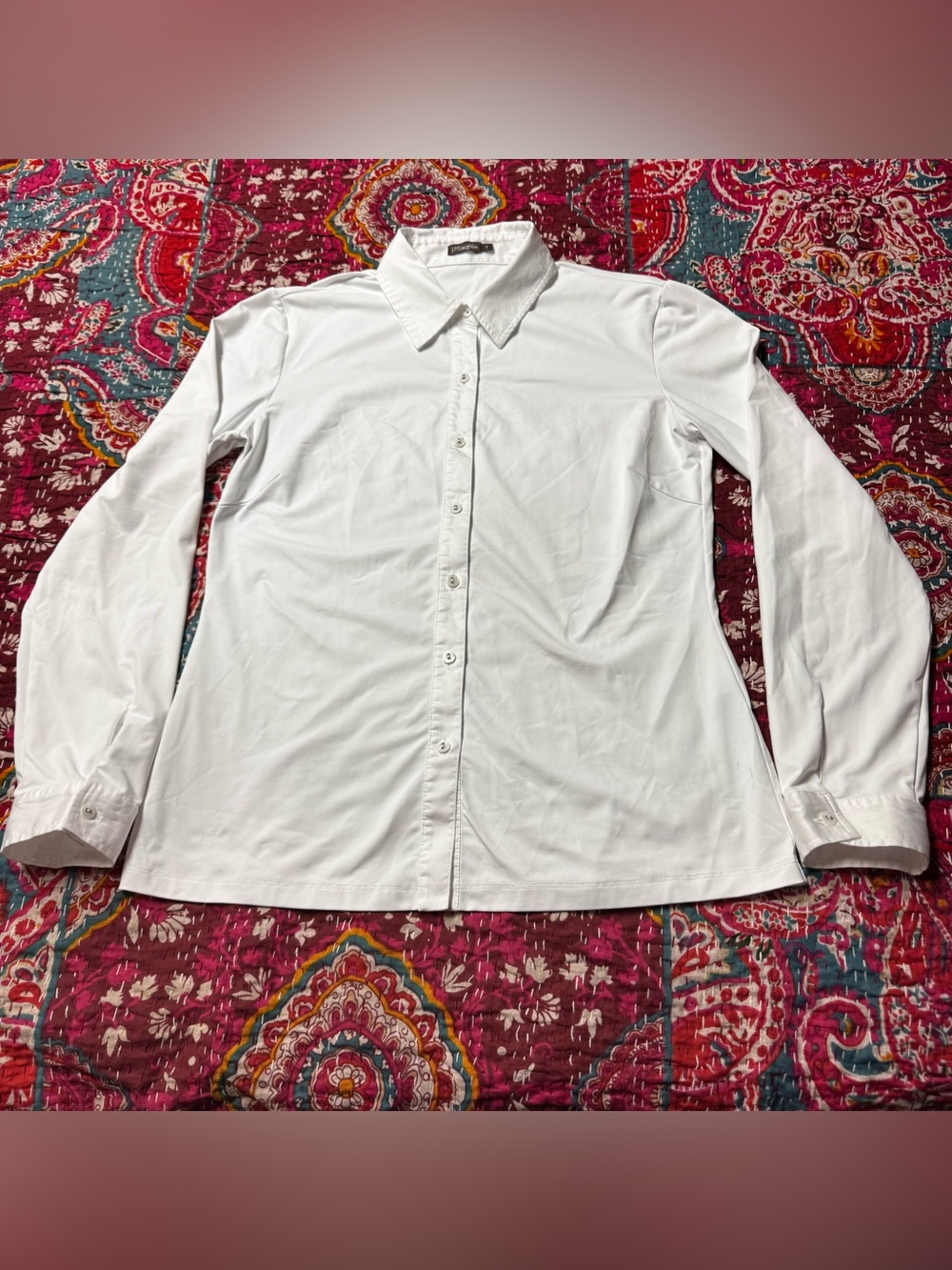 J McLaughlin Women’s Classic White Button-Up Shirt Nylon Spandex Blouse Button